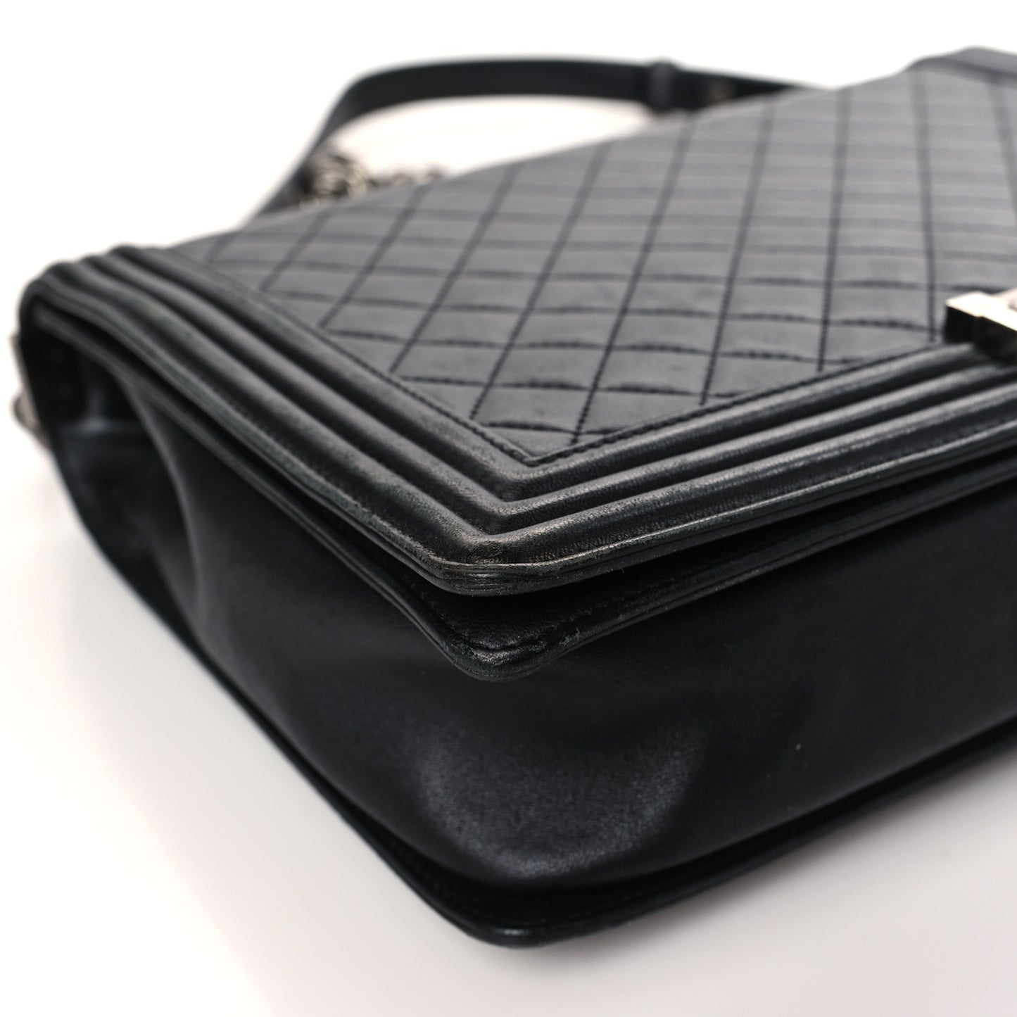 Lambskin Quilted Large Boy Flap Black