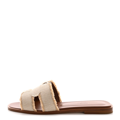 Hermes Linen Canvas Fringe Oran Sandals 37.5 Beige 1 of 9