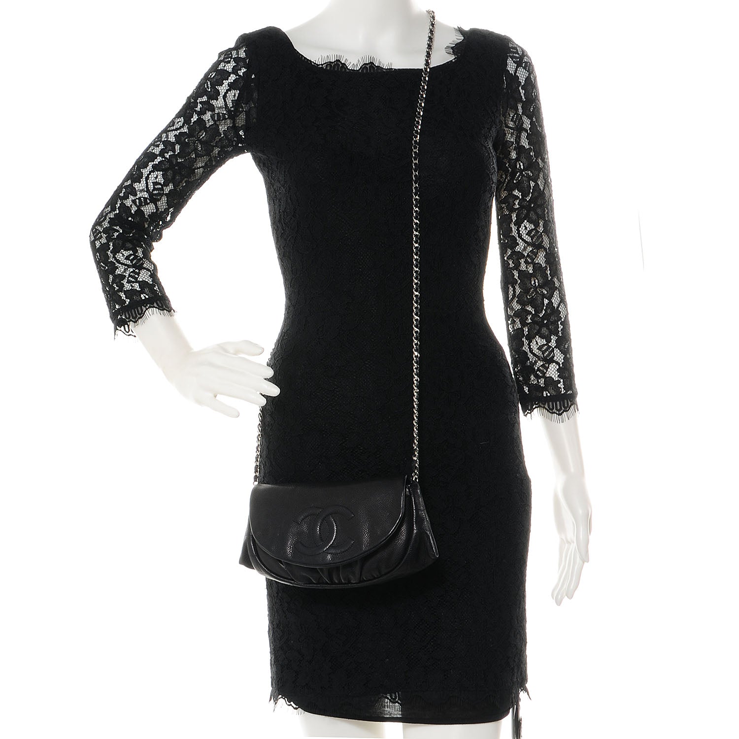 Chanel Caviar Half Moon Wallet On Chain WOC Black 2 of 8