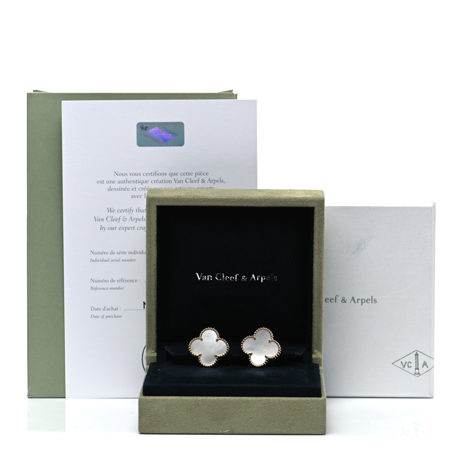 Van Cleef & Arpels 18K Yellow Gold Mother of Pearl Magic Alhambra Earrings 5 of 5