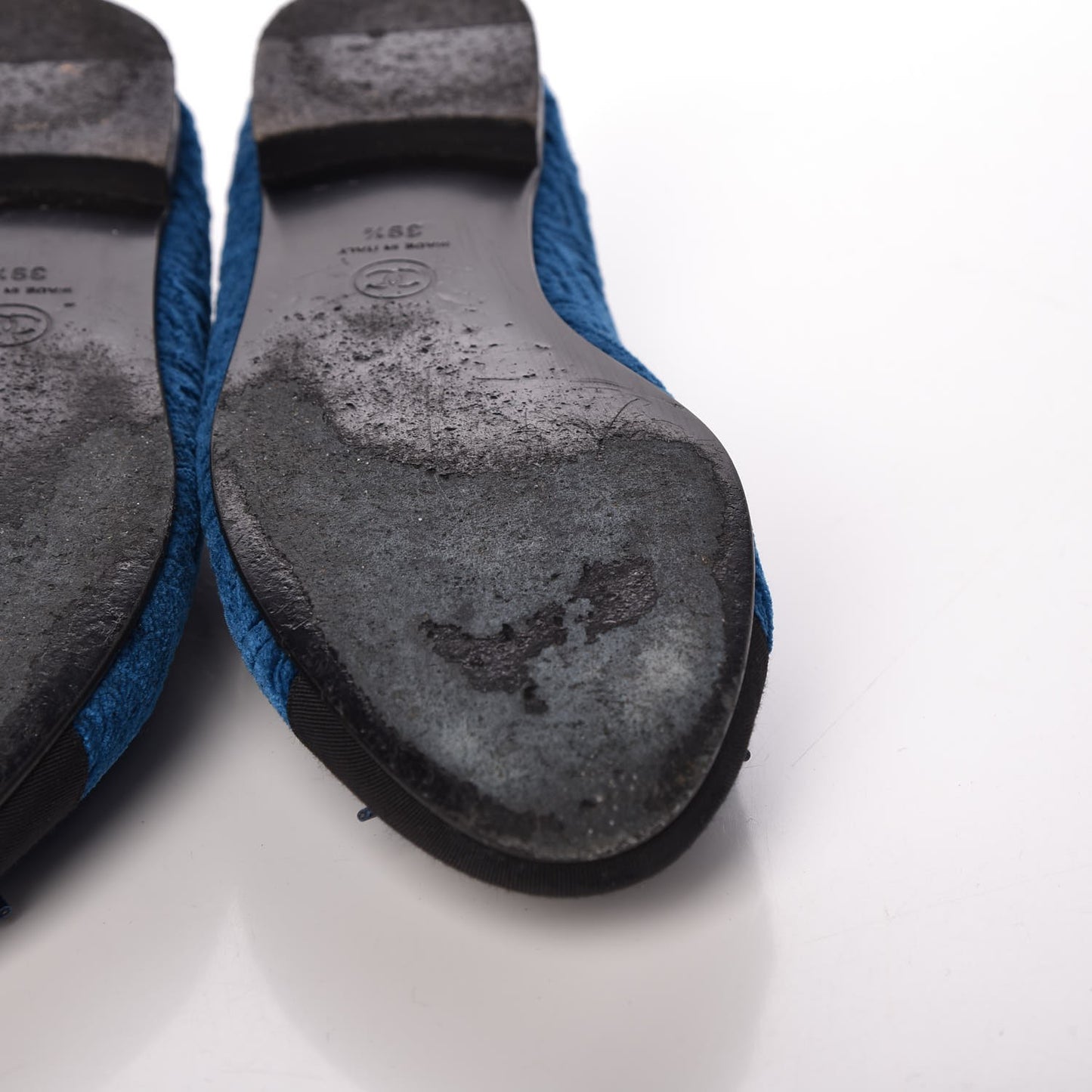 Silk Velvet Grosgrain Bow CC Ballet Flats 39.5 Navy Black