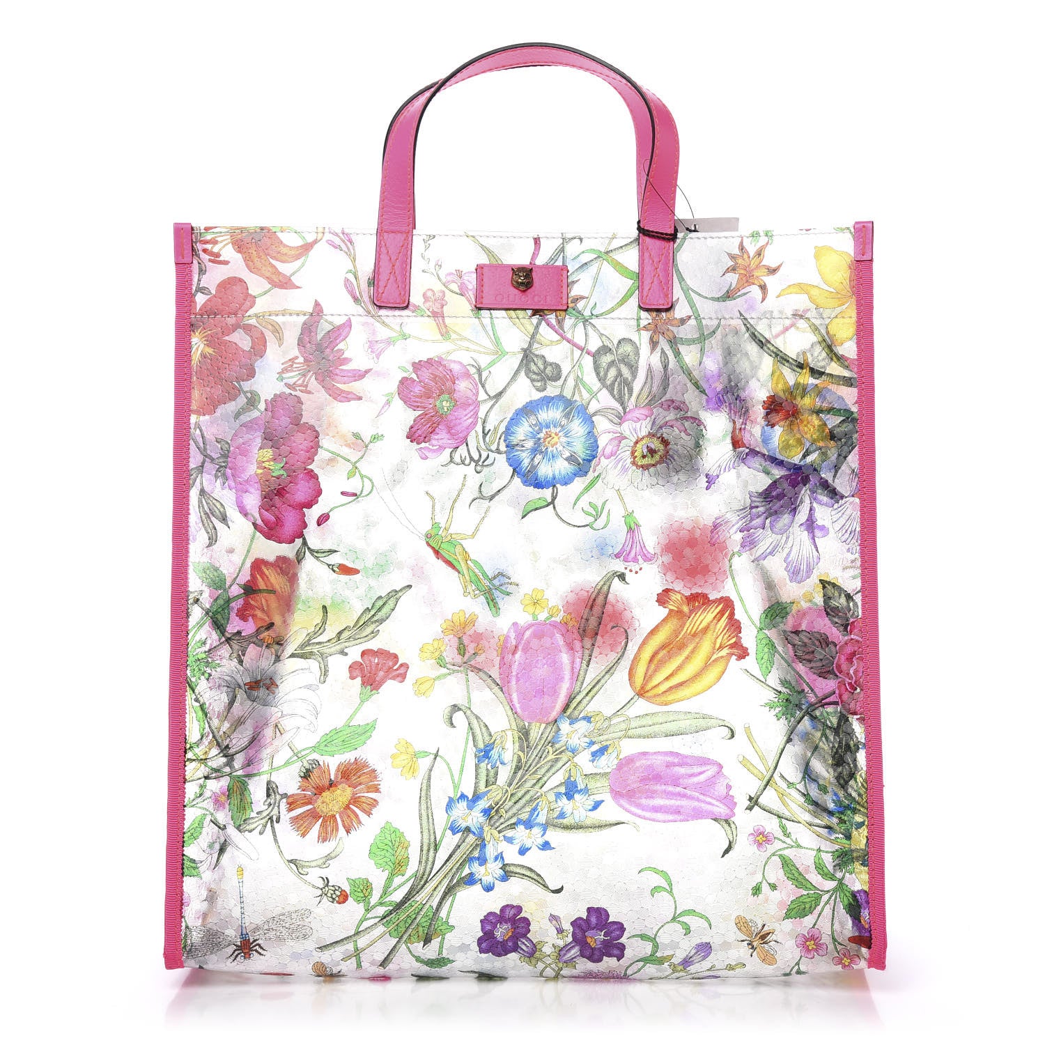 Gucci Calfskin Textured Vinyl Print Flora Tote Fluorescent Fuchsia 1 of 10