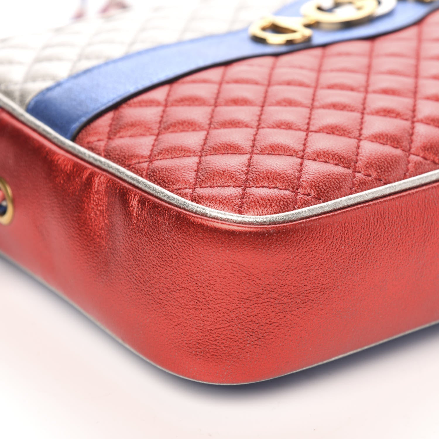 Gucci Laminated Nappa Trapuntata Small Zumi Shoulder Bag Rosso Marine Argento 8 of 10