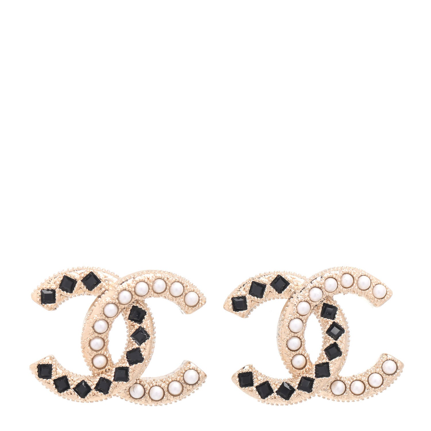 Chanel Resin Pearl CC Earrings Gold Black 1 of 4