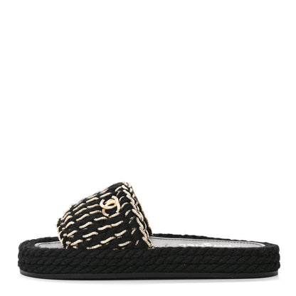 Chanel Braided Knit CC Mules 39 Black Gold 1 of 12