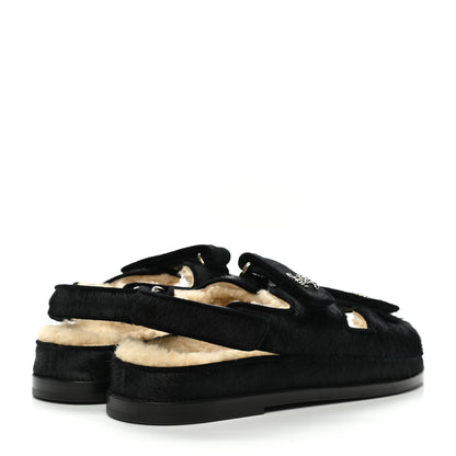 Chanel Calfskin Hair Suede Shearling Dad Sandals 39 Black 4 of 9