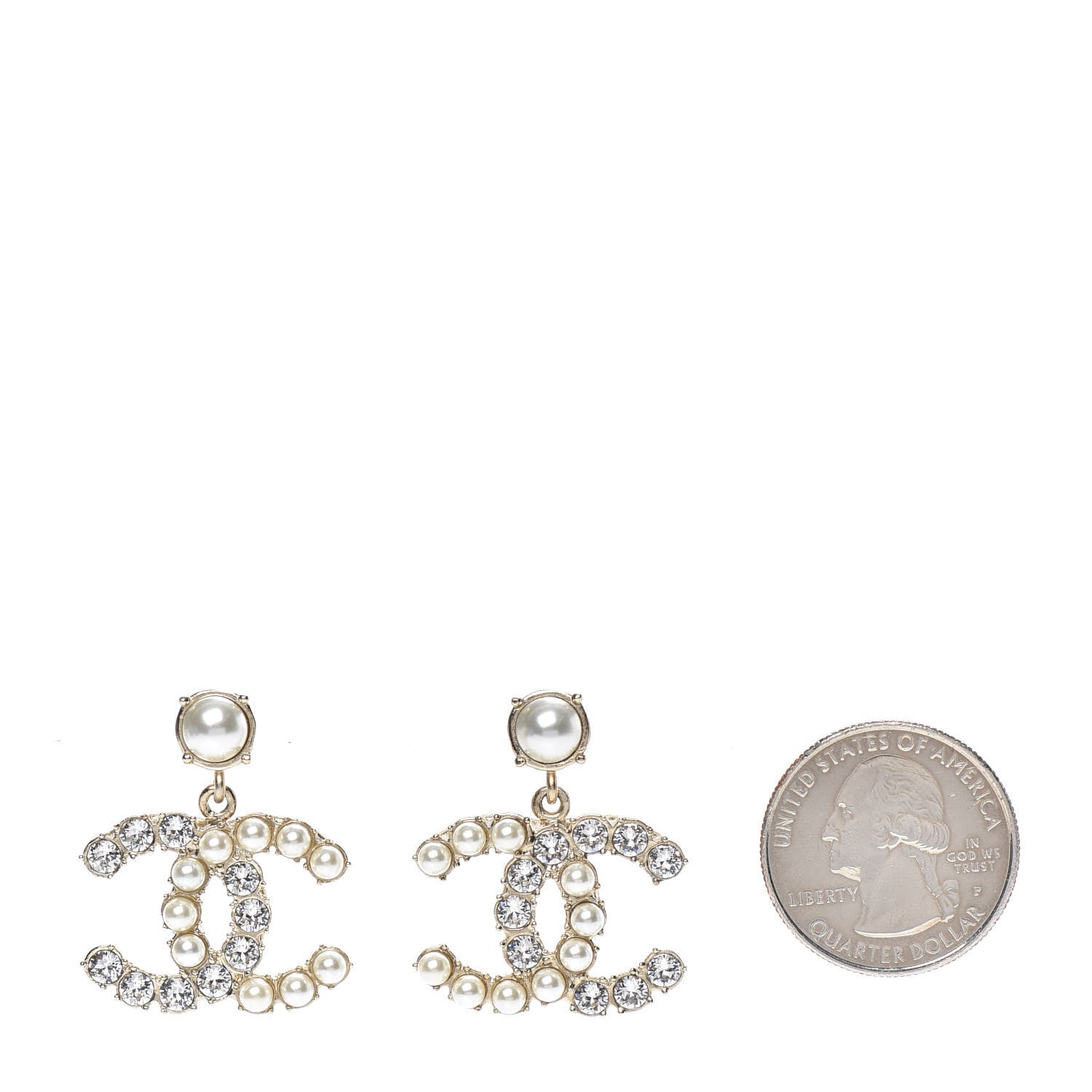 Chanel Crystal Pearl Dazzling Domino CC Drop Earrings Gold 2 of 6