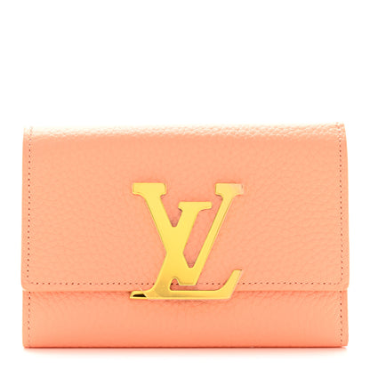Louis Vuitton Taurillon Capucines Compact Maxi Wallet Apricot Orange 1 of 7