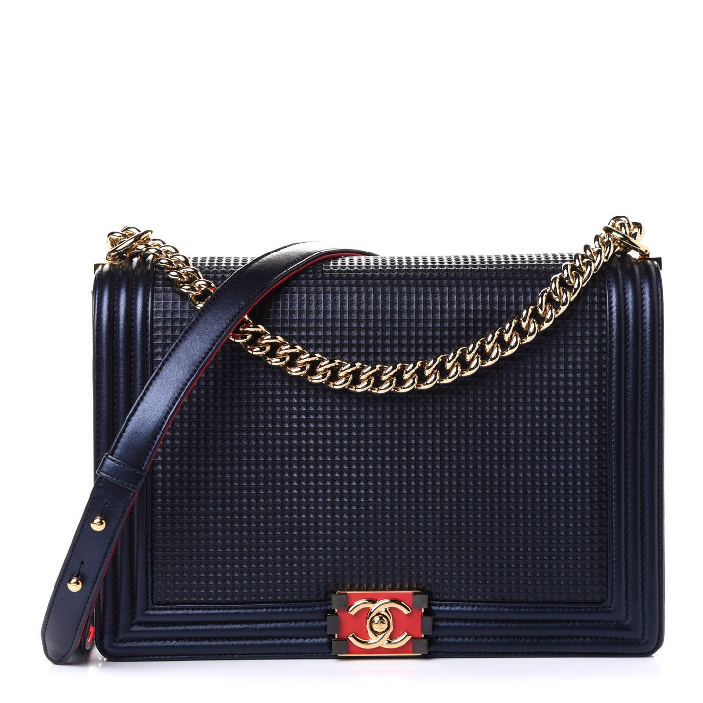 Lambskin Embossed New Medium Boy Cube Flap Navy