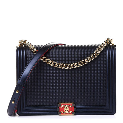 Chanel Lambskin Embossed New Medium Boy Cube Flap Navy 1 of 5