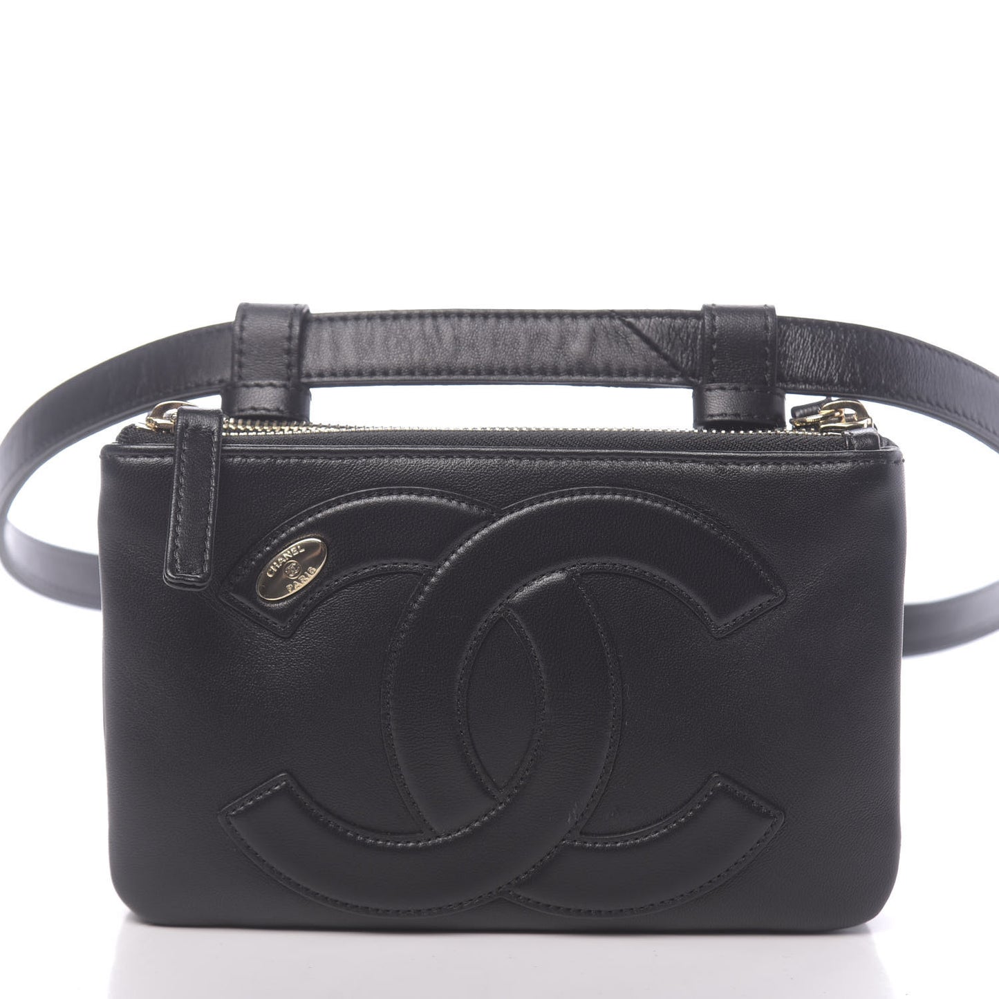 Lambskin CC Mania Waist Belt Bag Black
