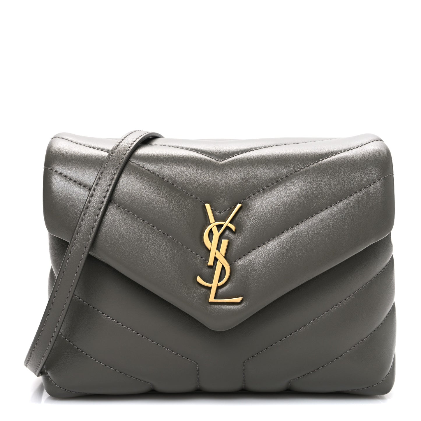 Calfskin Y Quilted Monogram Toy Loulou Crossbody Bag Grey Kaki
