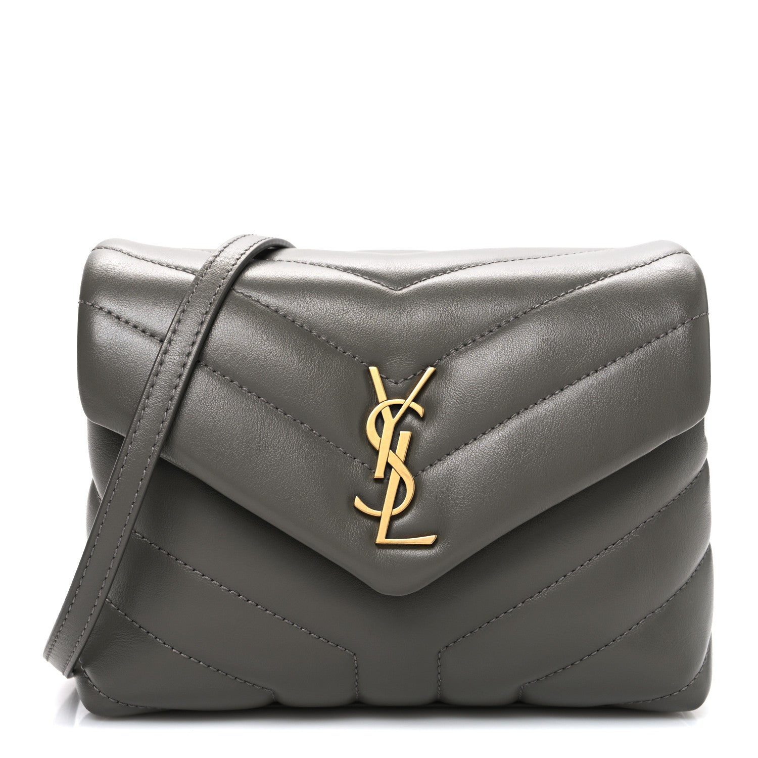 Saint Laurent Calfskin Y Quilted Monogram Toy Loulou Crossbody Bag Grey Kaki 1 of 9