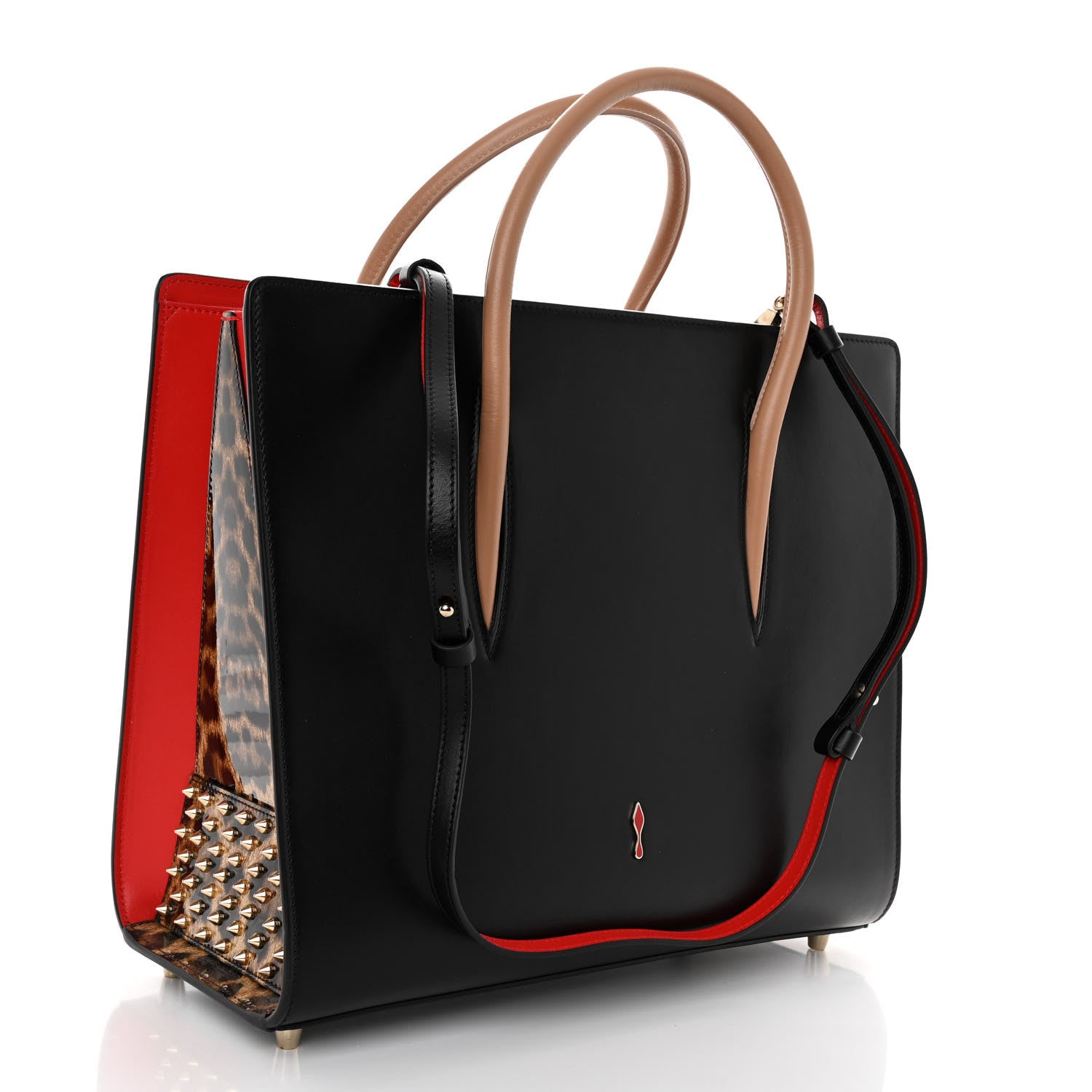Christian Louboutin Calfskin Patent Leopard Spiked Large Paloma Black 3 of 9