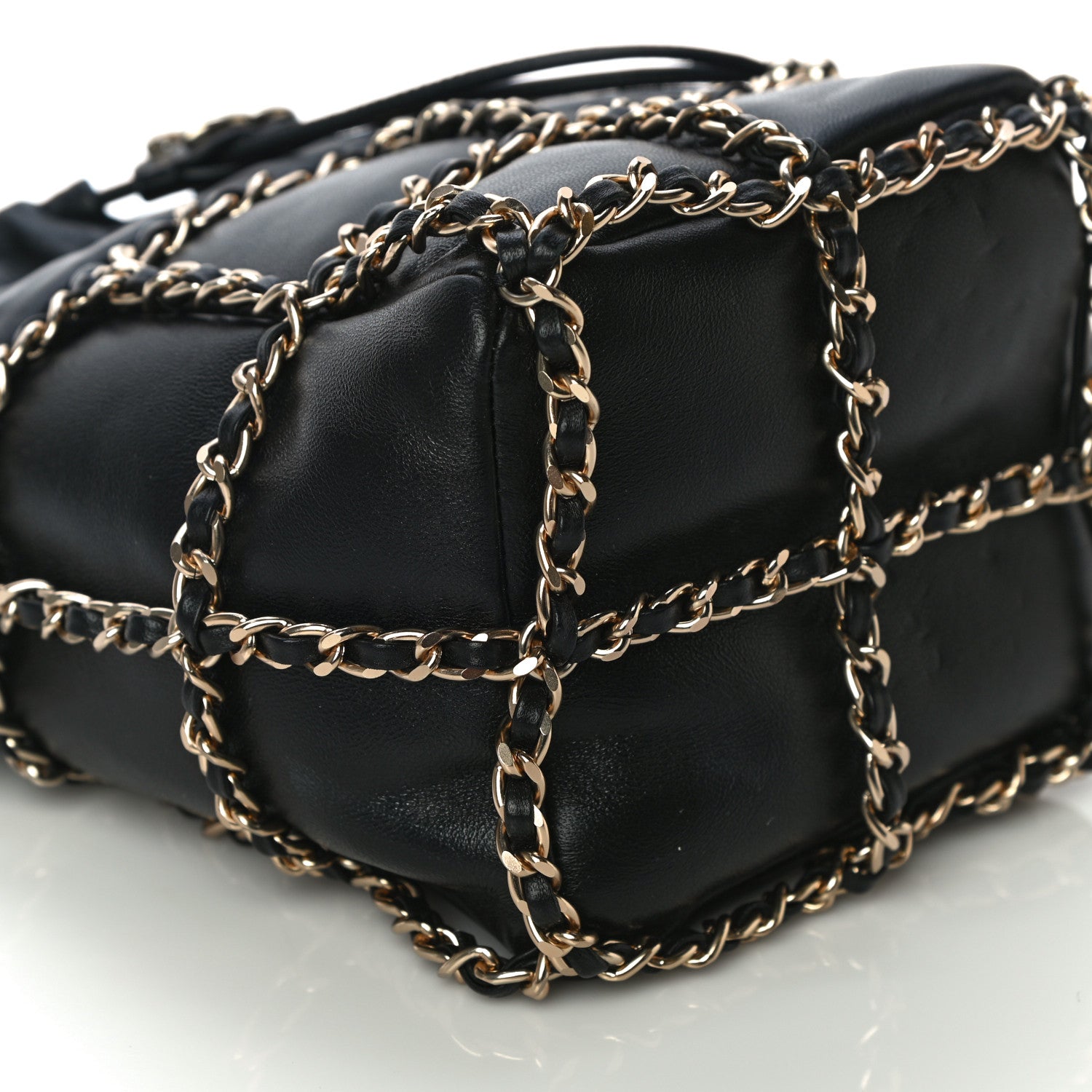 Chanel Lambskin Bucket Chain Drawstring Bag Black 9 of 10