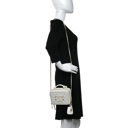 Chanel Caviar Quilted Small CC Filigree Vanity Case White 2 of 15