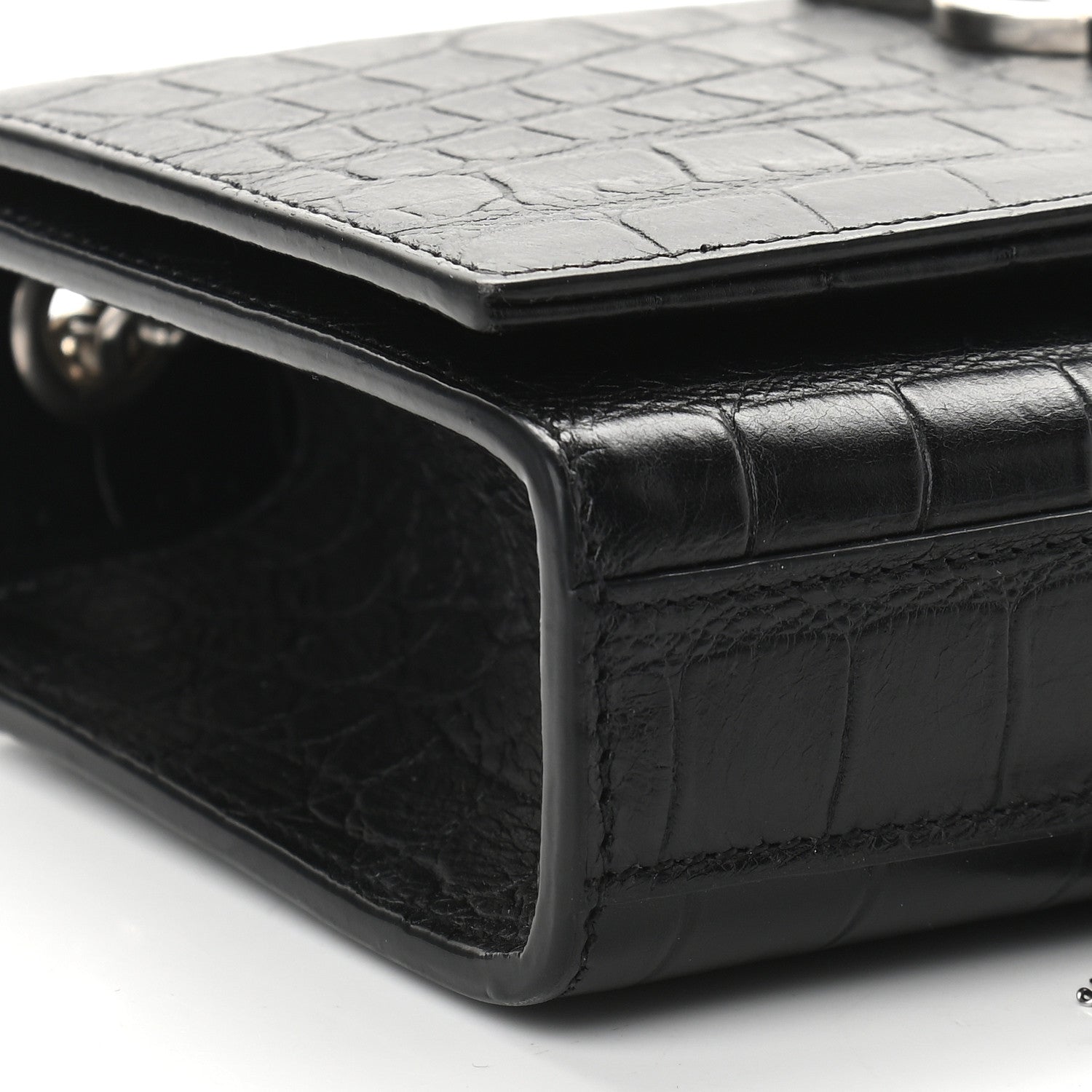 Saint Laurent Calfskin Crocodile Embossed Small Classic Monogram Kate Tassel Satchel Black 7 of 8