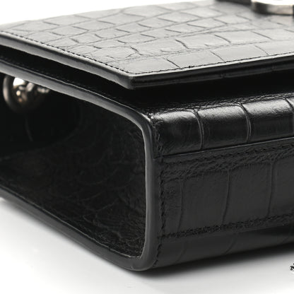 Saint Laurent Calfskin Crocodile Embossed Small Classic Monogram Kate Tassel Satchel Black 7 of 8