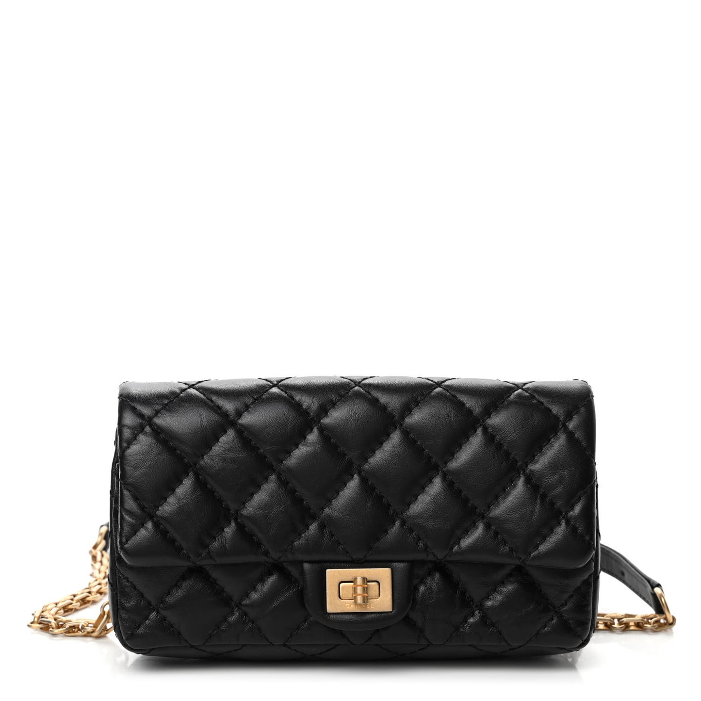 Aged Calfskin Quilted 2.55 Reissue Chain Waist Bag Black
