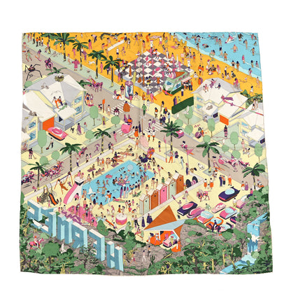Hermes Silk On The Beach Scarf 90 Jaune Soleil Vert Multicolor 1 of 4