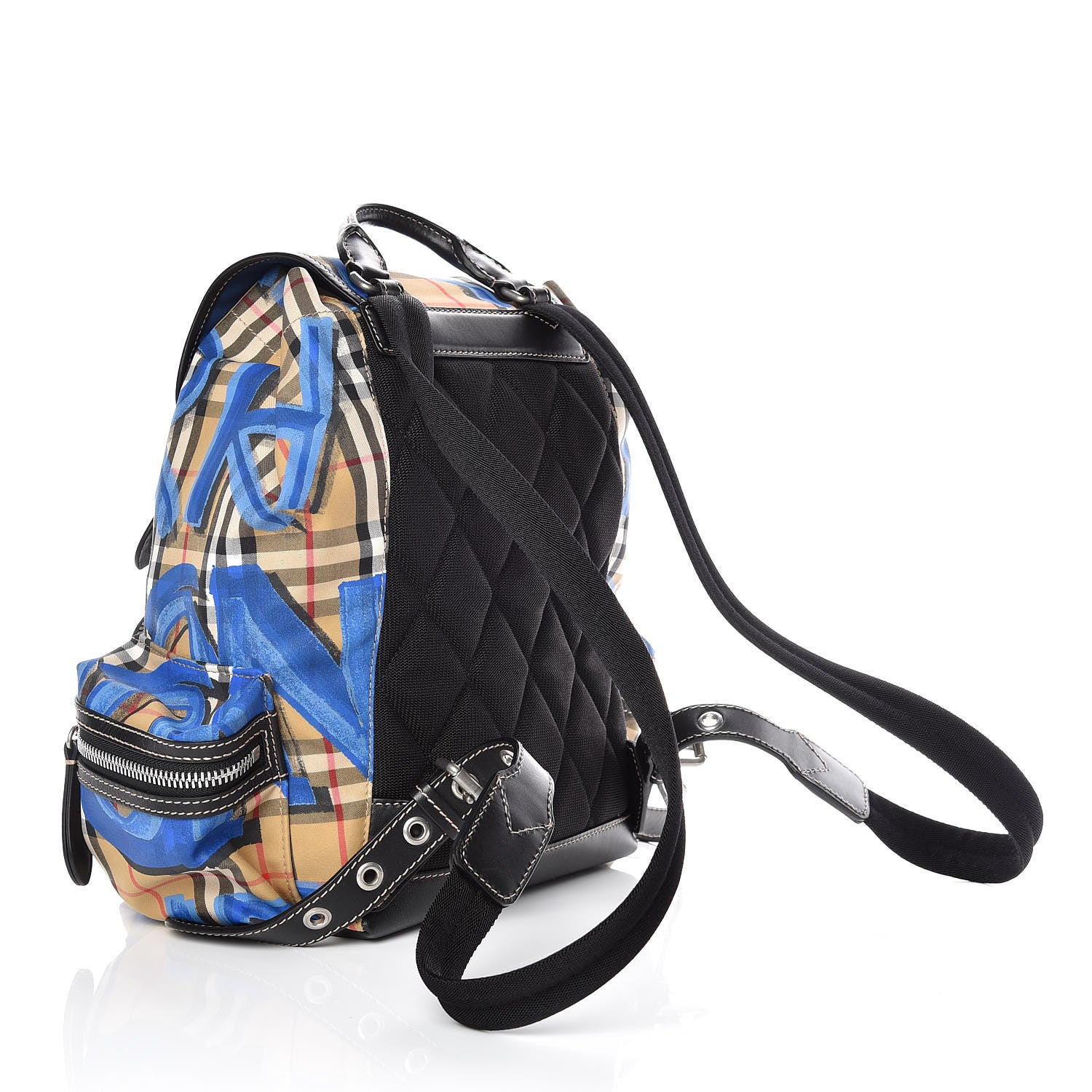 Burberry Vintage Check Graffiti Print Medium Rucksack Backpack Blue Antique Yellow 3 of 9