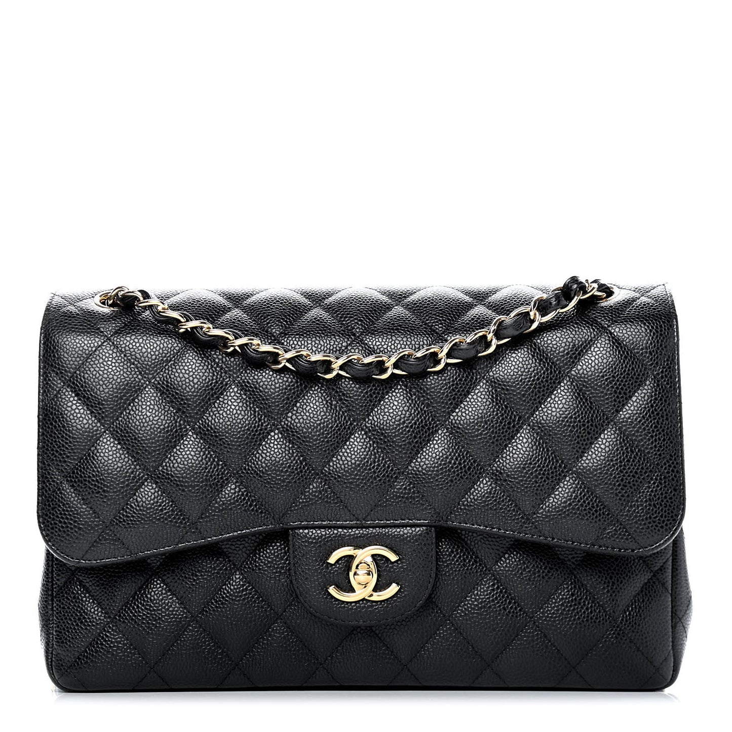 Caviar Quilted Jumbo Double Flap Black