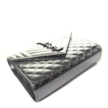 Saint Laurent Metallic Grain De Poudre Textured Mixed Matelasse Triquilt Medium Monogram Satchel Silver 4 of 8