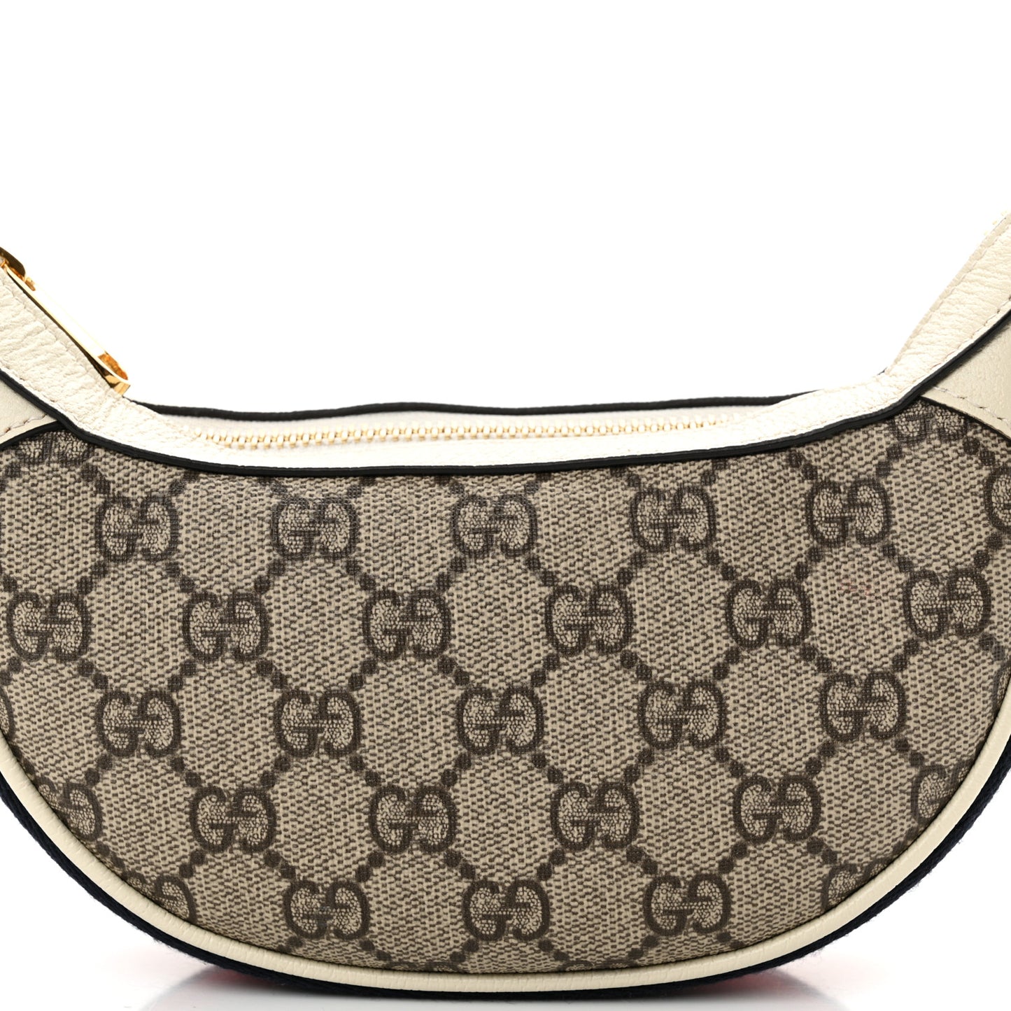 GG Supreme Monogram Textured Dollar Calfskin Web Mini Ophidia Half Moon Hobo Beige Ebony Mystic White