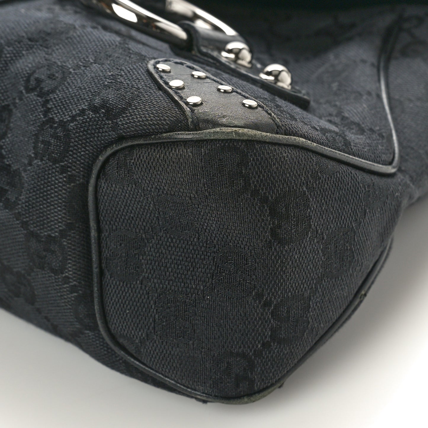 Monogram Horsebit Chain Studded Flap Shoulder Bag Black
