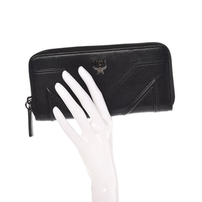 MCM Lambskin Large Zip Around Wallet Black 2 of 15
