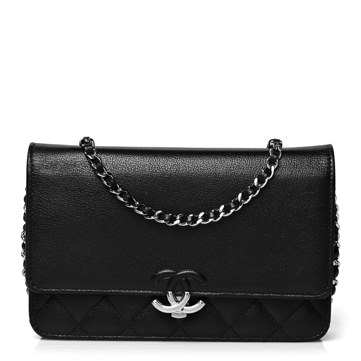 Chanel Grained Calfskin Quilted CC Box Wallet On Chain WOC Black 1 of 12
