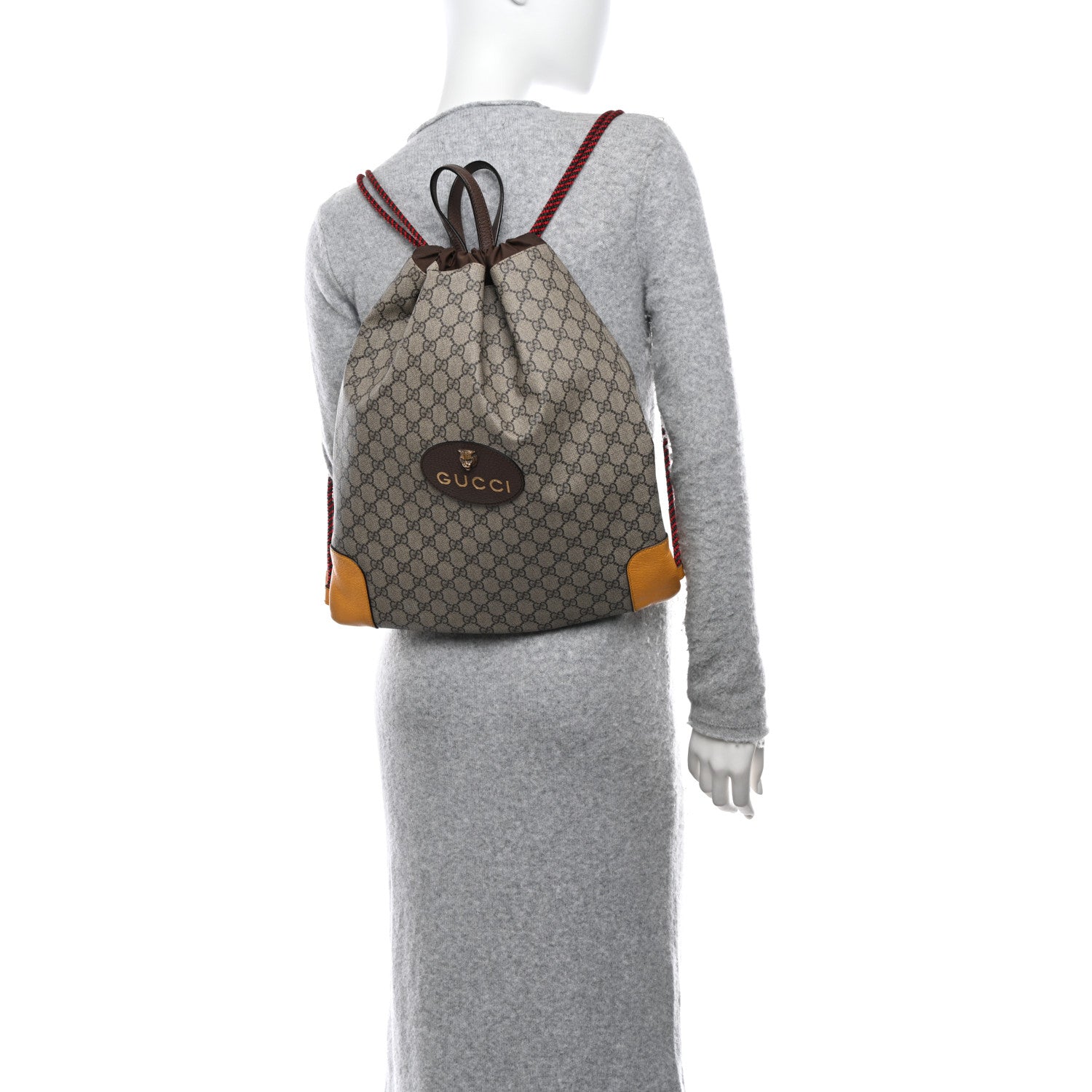 Gucci GG Supreme Monogram Neo Vintage Drawstring Backpack Beige New Acero Crop 2 of 10