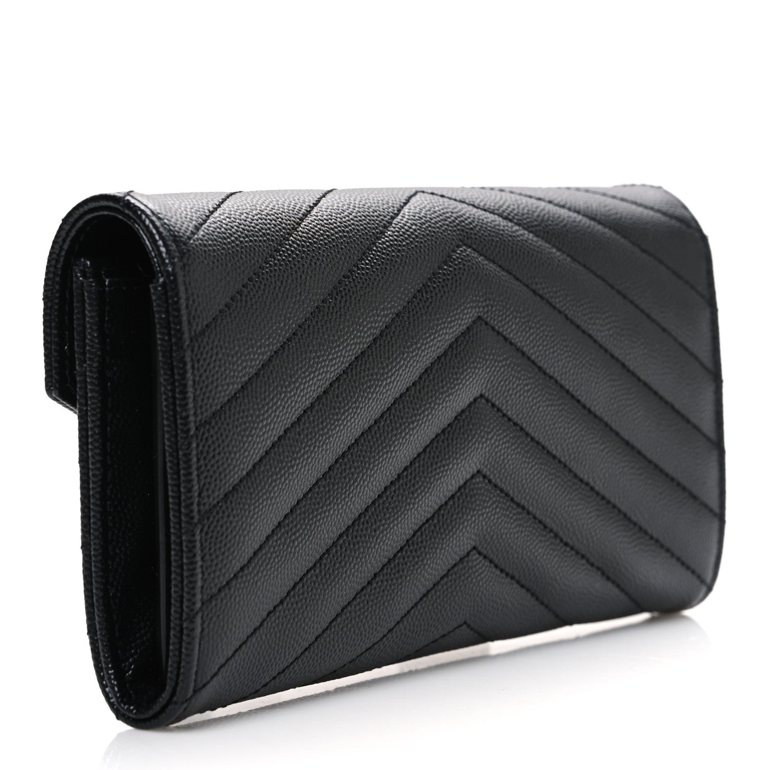 Saint Laurent Grain De Poudre Matelasse Chevron Monogram Flap Wallet Black 3 of 7