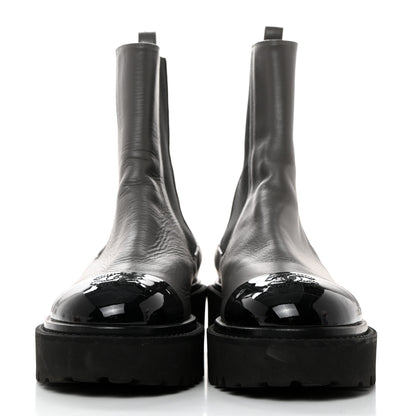 Chanel Crumpled Calfskin Patent Cap Toe Short Boots 38 Dark Grey Black 2 of 9