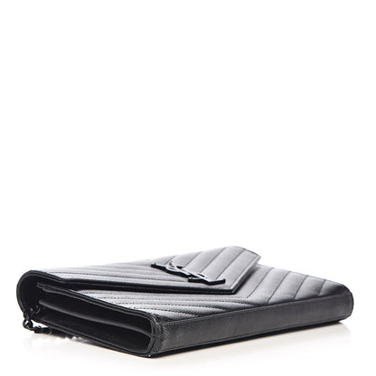 Saint Laurent Grain De Poudre Matelasse Chevron Monogram Chain Wallet Black 4 of 16
