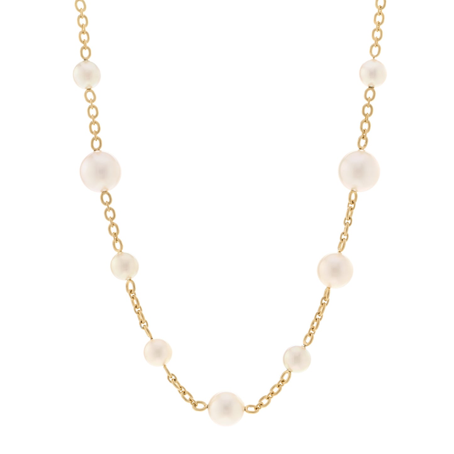 18K Yellow Gold Akoya South Sea Cultured Pearl Gumball Link Necklace