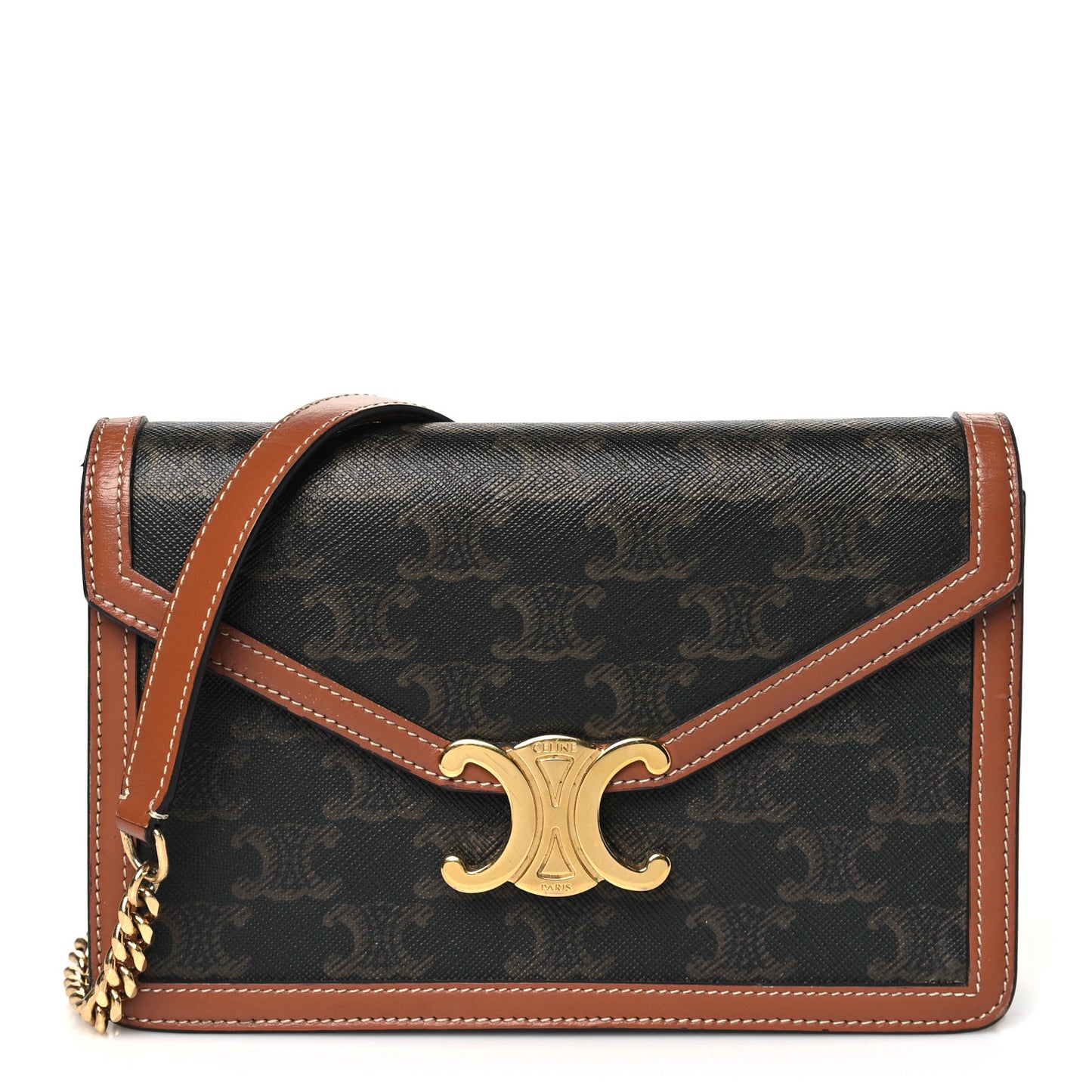 Triomphe Canvas Calfskin Envelope Bag Tan