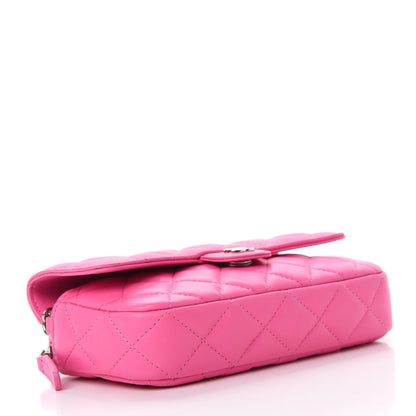 Chanel Lambskin Quilted Flap Phone Holder With Chain Neon Pink 4 of 13