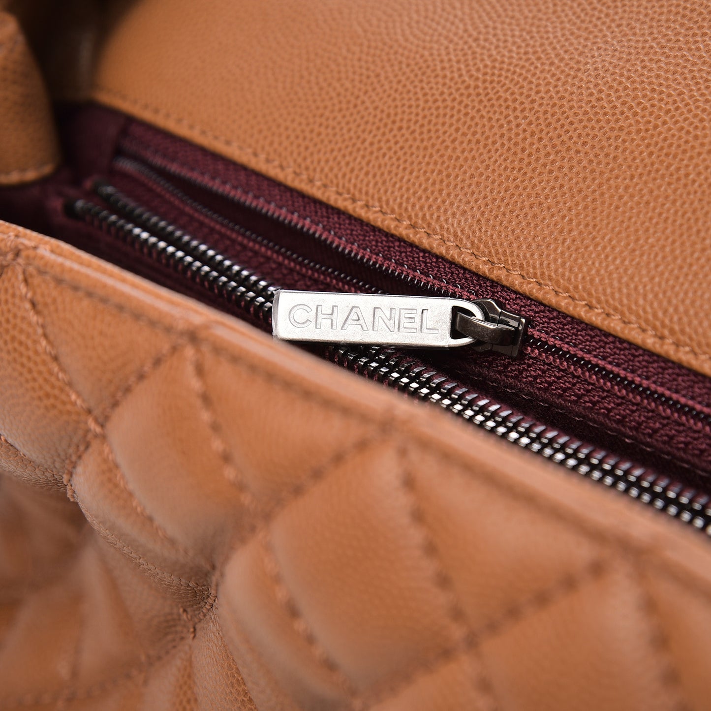 Caviar Quilted Small Coco Handle Flap Camel