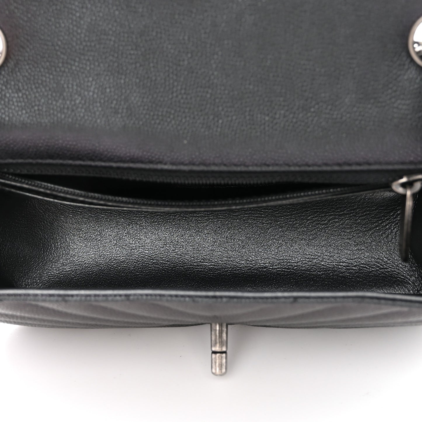 Metallic Caviar Chevron Quilted Mini Rectangular Flap Black