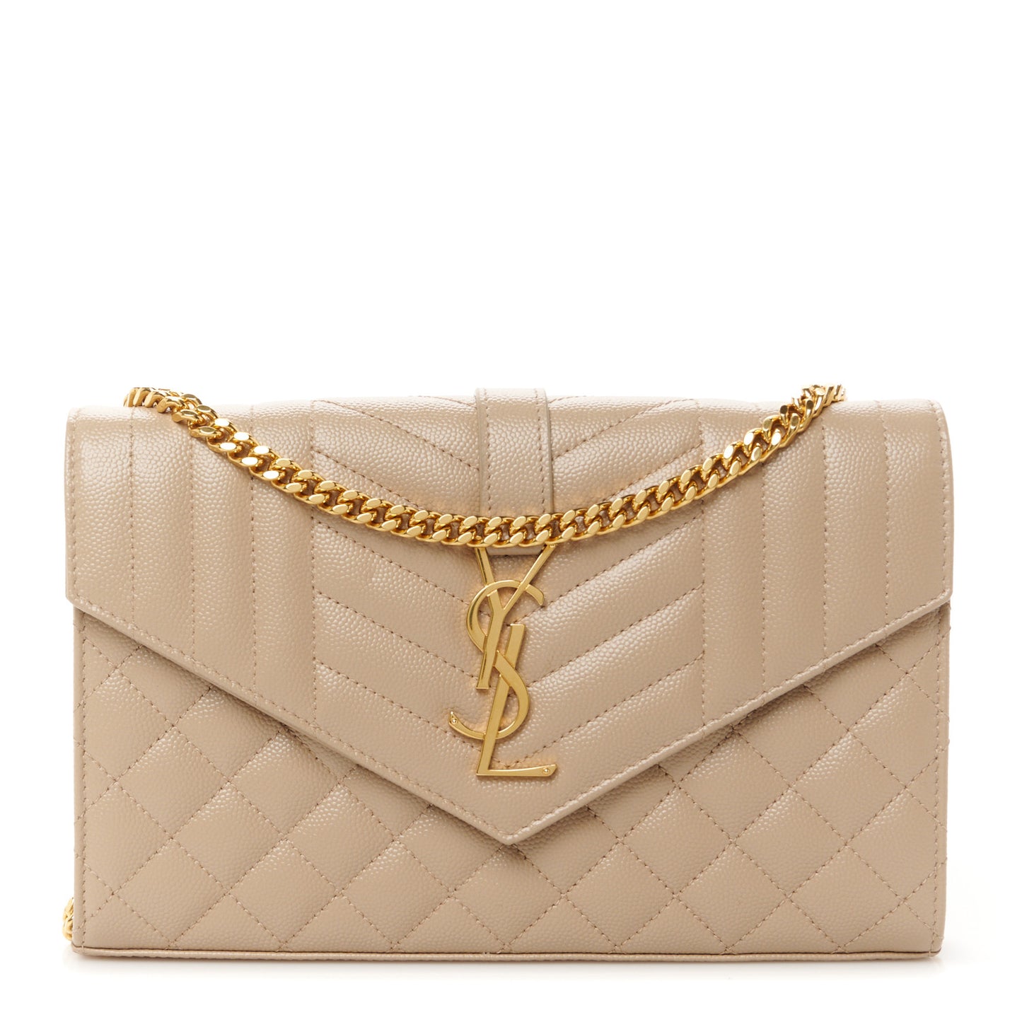 Grain De Poudre Mixed Matelasse Triquilt Monogram Chain Wallet Dark Beige