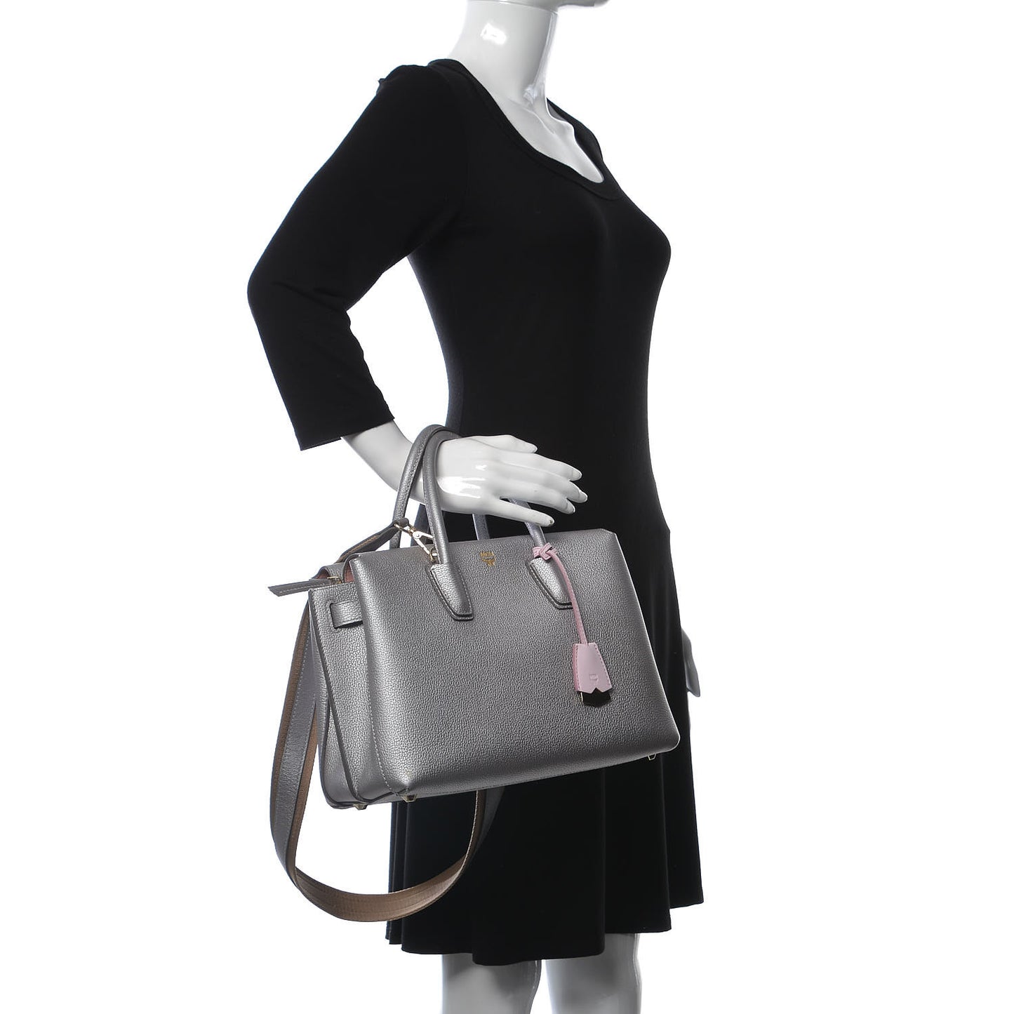 Metallic Grained Calfskin Medium Milla Tote Spike Silver