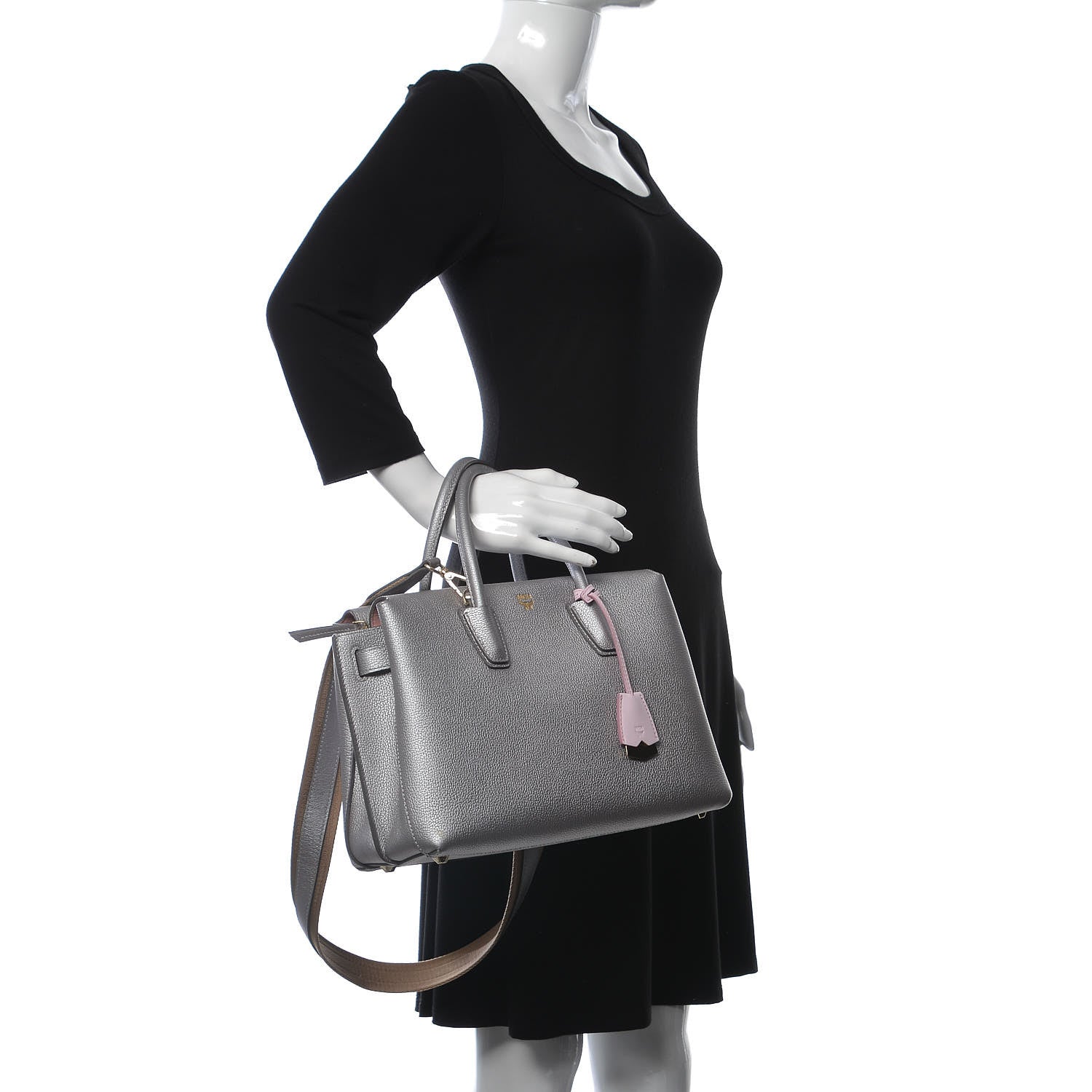 MCM Metallic Grained Calfskin Medium Milla Tote Spike Silver 3 of 14
