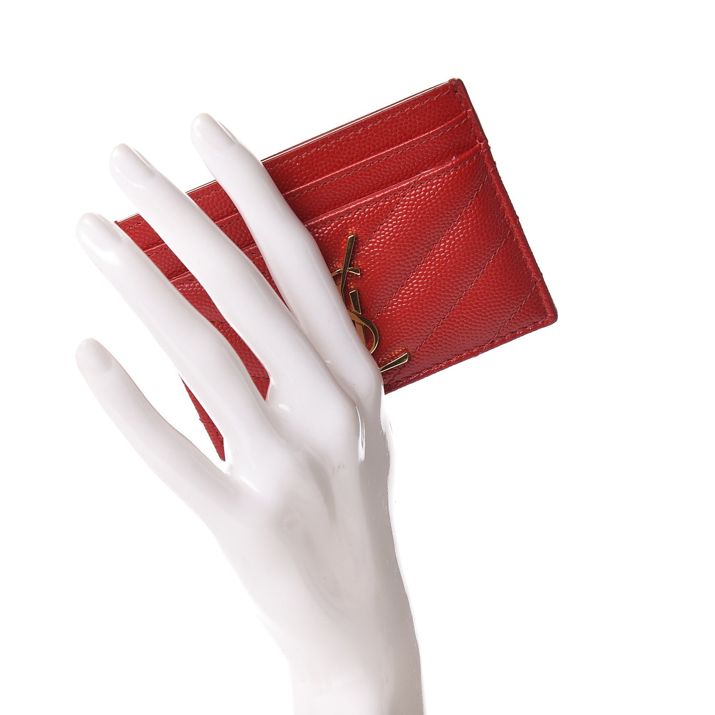 Grain De Poudre Matelasse Chevron Monogram Credit Card Case Bandana Red