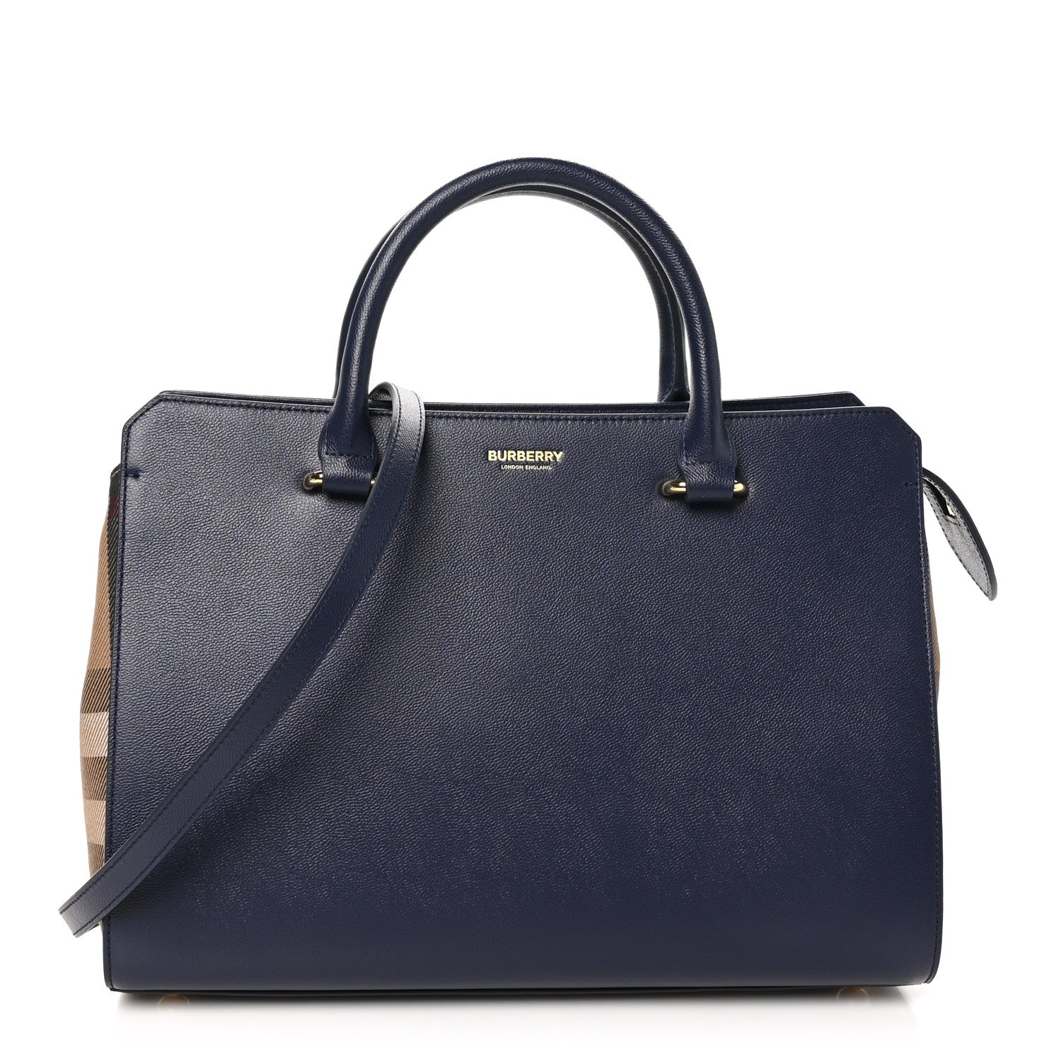 Burberry Calfskin Mega Check Small Banwell Tote Dark Canvas Blue 1 of 9