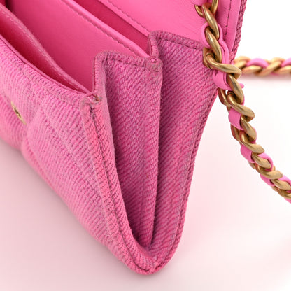 Chanel Denim Quilted Chanel 19 Flap Coin Purse With Chain Pink 13 of 14