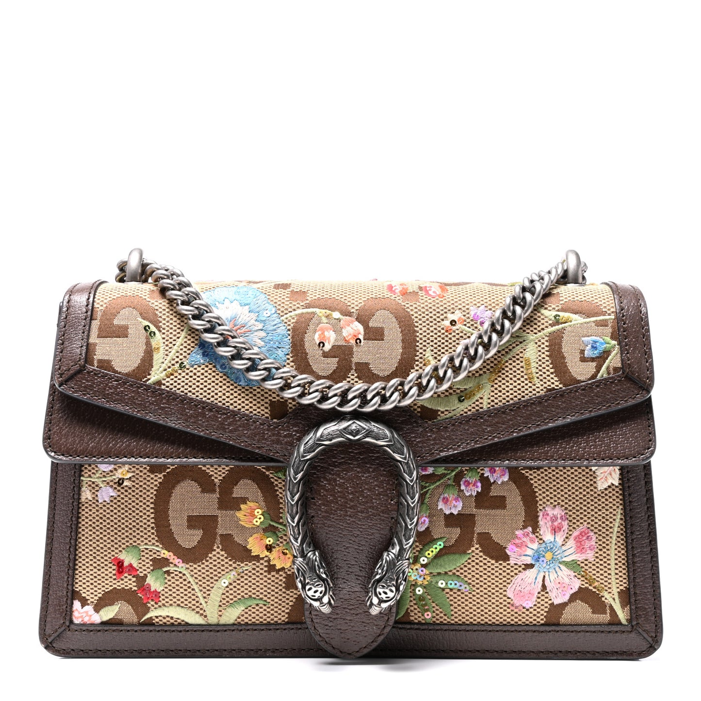 Monogram Jumbo GG Textured Dollar Calfskin Embroidered Small Dionysus Shoulder Bag Camel Ebony New Acero Multicolor