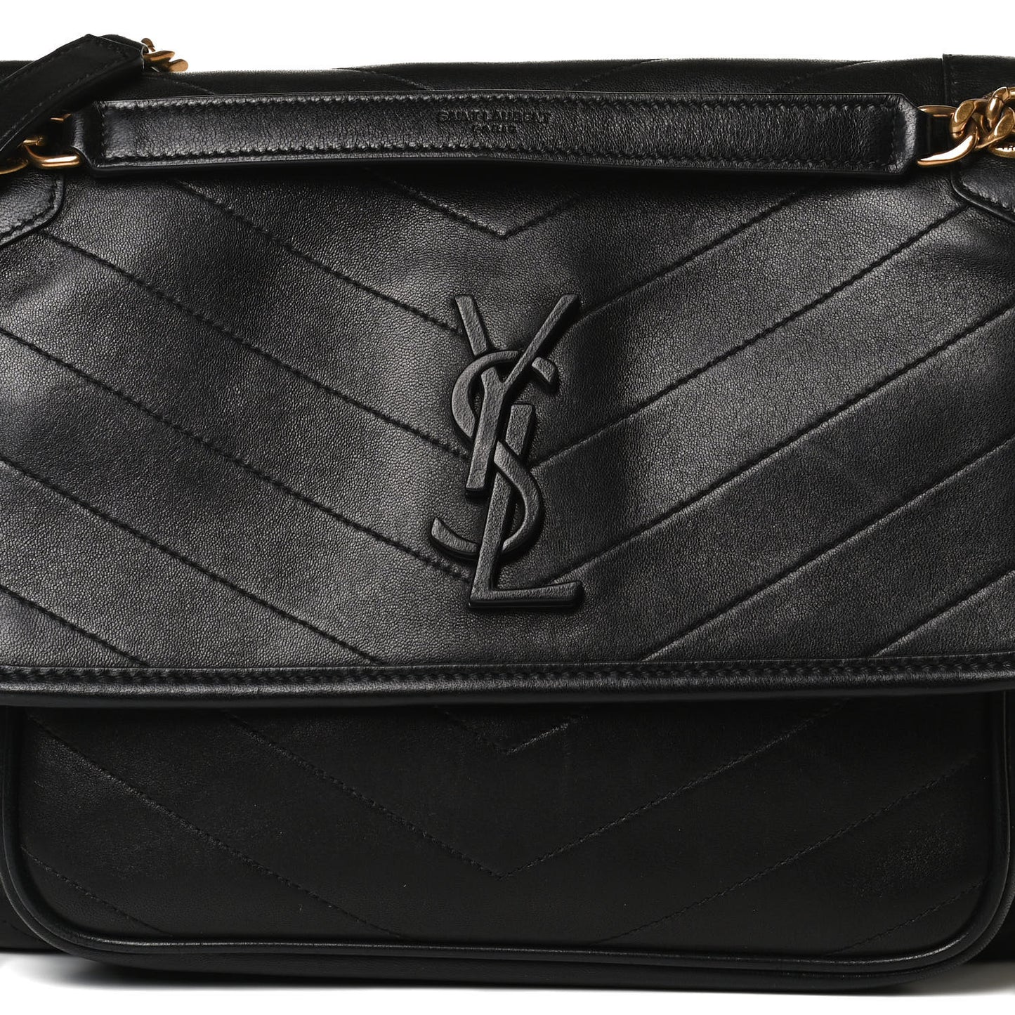 Lambskin Matelasse Monogram Medium Niki Chain Satchel Black