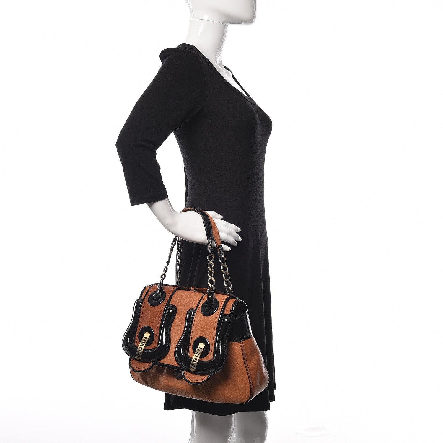 Fendi Nappa Patent B Bag Osso Black 2 of 14