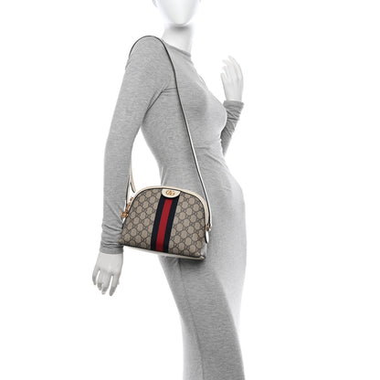 Gucci GG Supreme Monogram Textured Dollar Calfskin Web Small Ophidia Dome Shoulder Bag Beige Ebony Mystic White 2 of 12